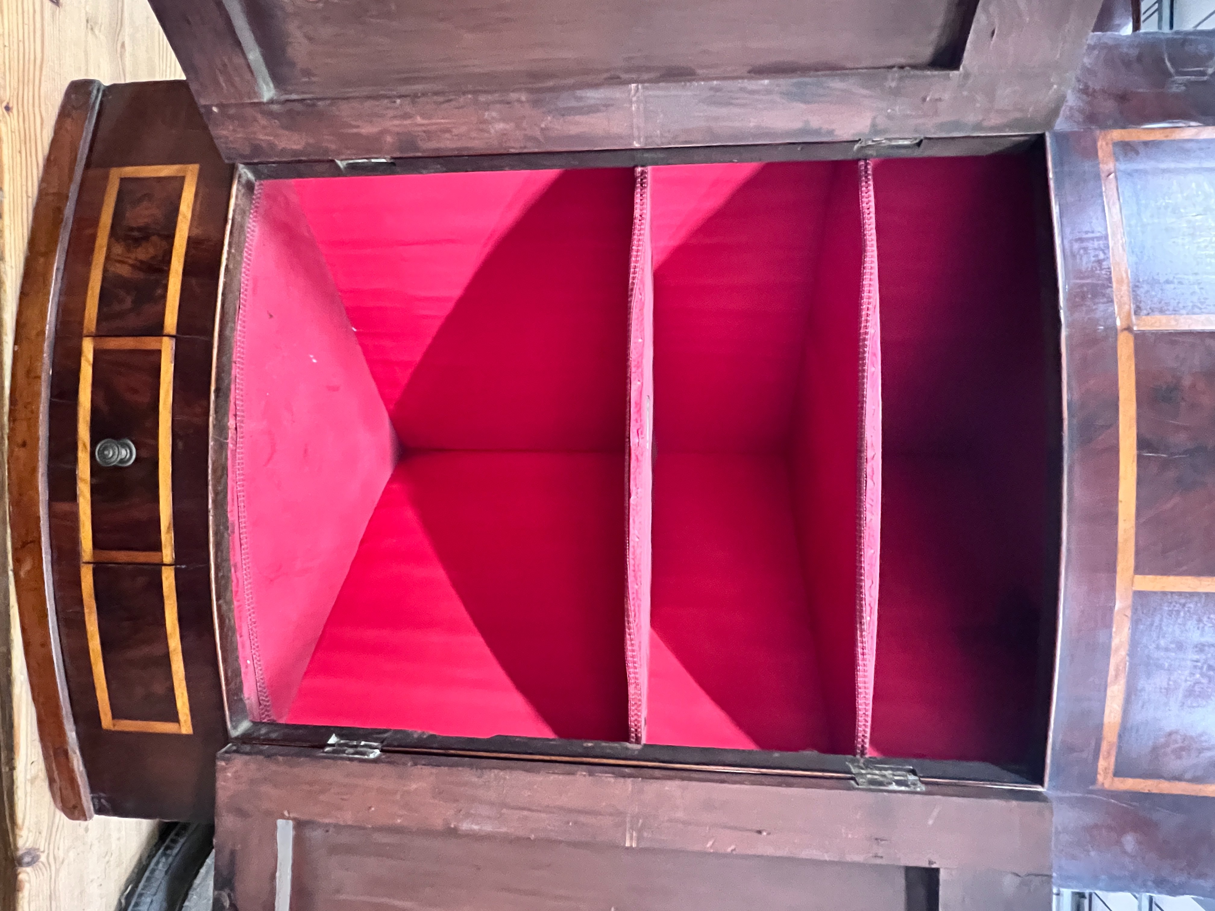 A George III banded mahogany hanging corner cabinet, width 82cm, height 126cm